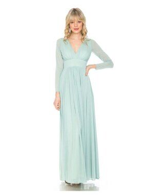 Clearance Sage Size M Simple Long Sleeve Sheer Mother Of The Bride Dress 5234